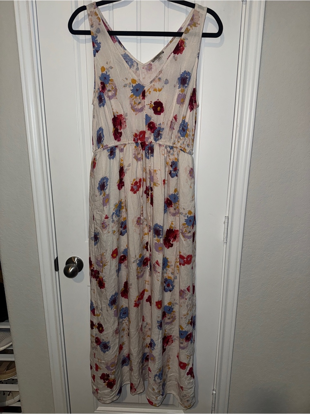 Lucky Brand Cream Maxi Dress with Red, Blue & Yellow Floral Print